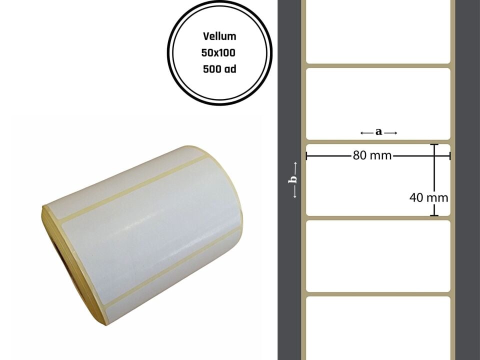 50X100 VELLUM YAPIŞKANLI Barkod ETİKET (500LÜ) Raf Etiketi Fiyat Etiketii  Isı ve Işıktan Etkilenmeyen Etiket