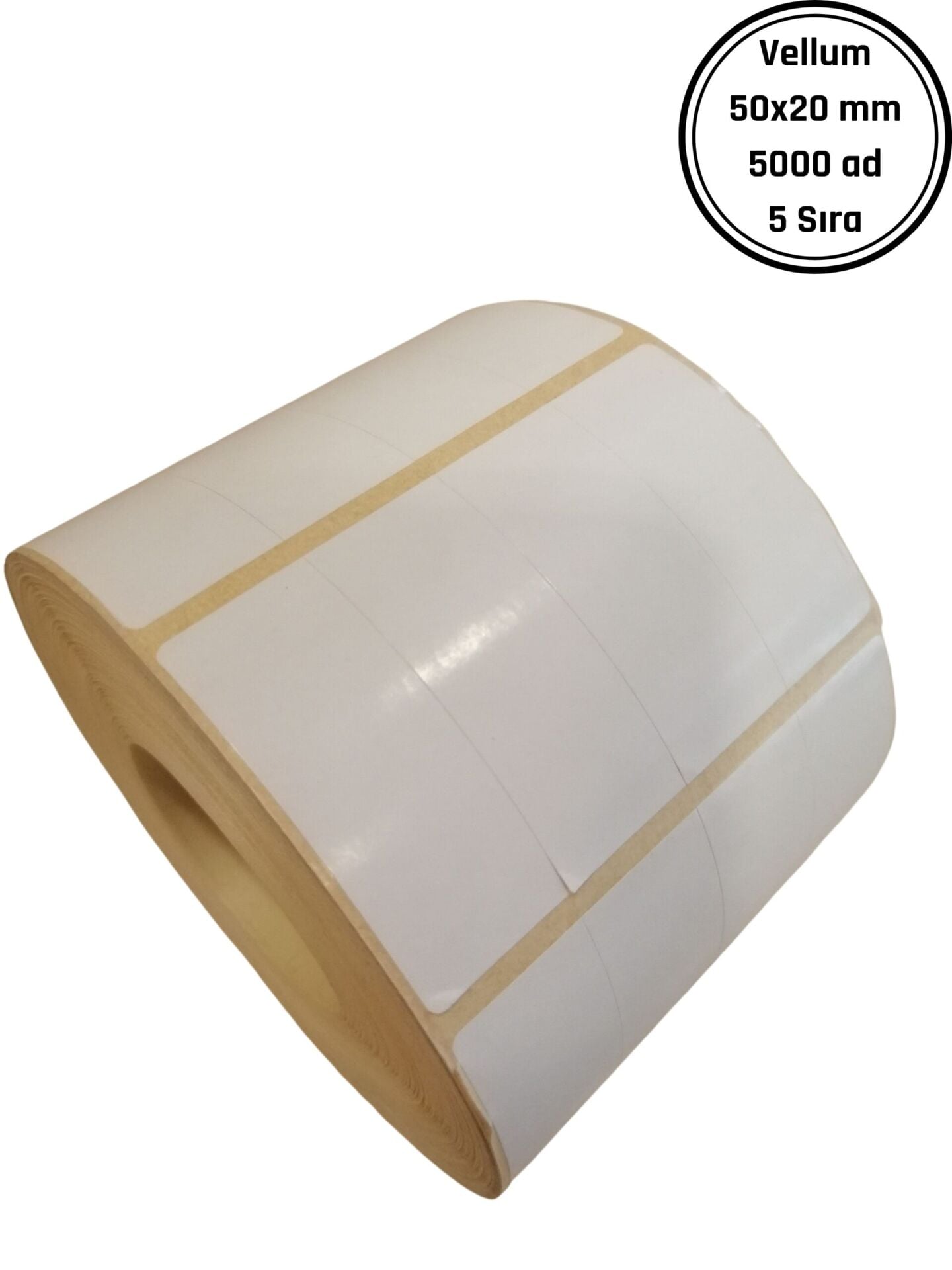 50X20 VELLUM YAPIŞKANLI Barkod ETİKET (5000Lİ) 5 SIRA Fiyat Etiketi  Isı ve Işıktan Etkilenmeyen Raf Etiketi