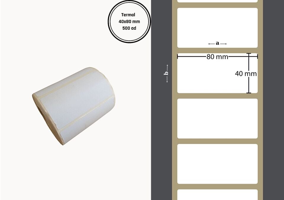 40X80 VELLUM YAPIŞKANLI Barkod ETİKET (500LÜ)  Isı ve Işıktan Etkilenmeyen Raf Etiketi Fiyat Etiketi