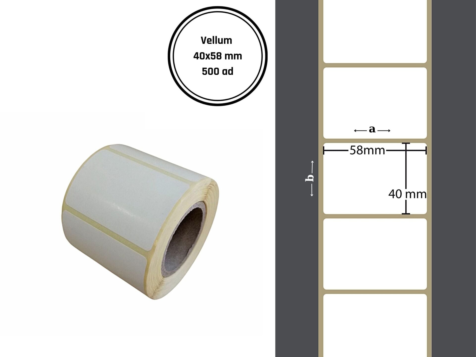 40X58 VELLUM YAPIŞKANLI Barkod ETİKET (500LÜ) Isı ve Işıktan Etkilenmeyen Raf Etiketi Fiyat Etiketi