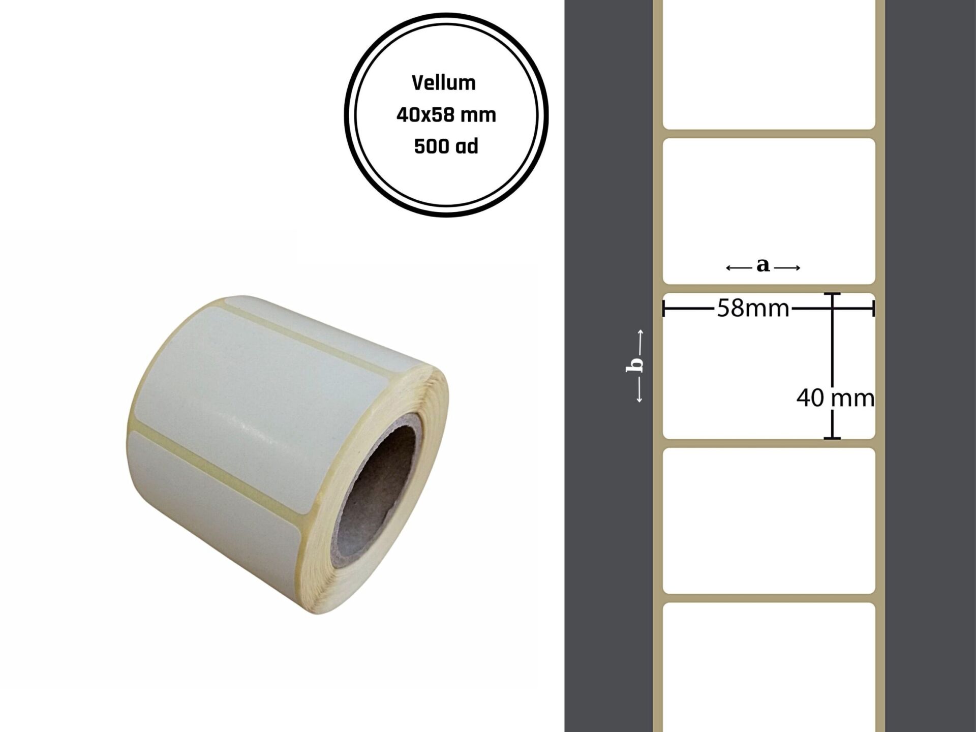 40X58 VELLUM YAPIŞKANLI Barkod ETİKET (500LÜ) Isı ve Işıktan Etkilenmeyen Raf Etiketi Fiyat Etiketi