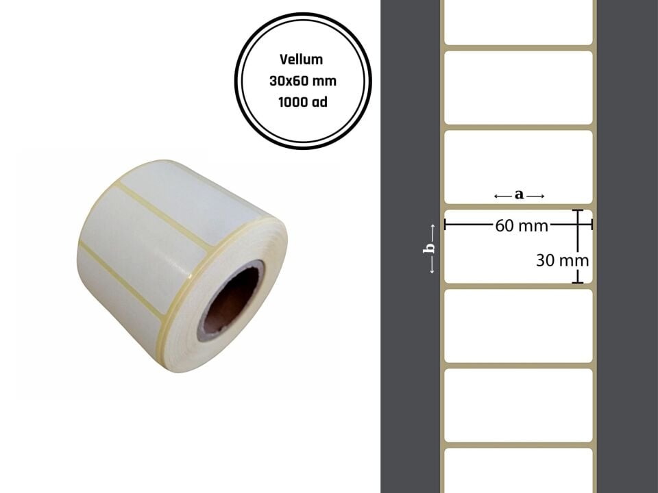 30X60 VELLUM YAPIŞKANLI Barkod ETİKET (1000Lİ) Isı ve Işıkta Silinmeyen Raf Etiketi