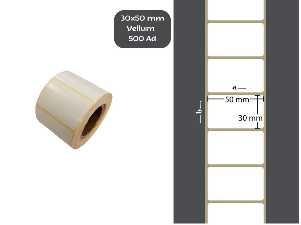 30X50 VELLUM YAPIŞKANLI Barkod ETİKET (500LÜ) Fiyat Etiketi Raf Etiketi