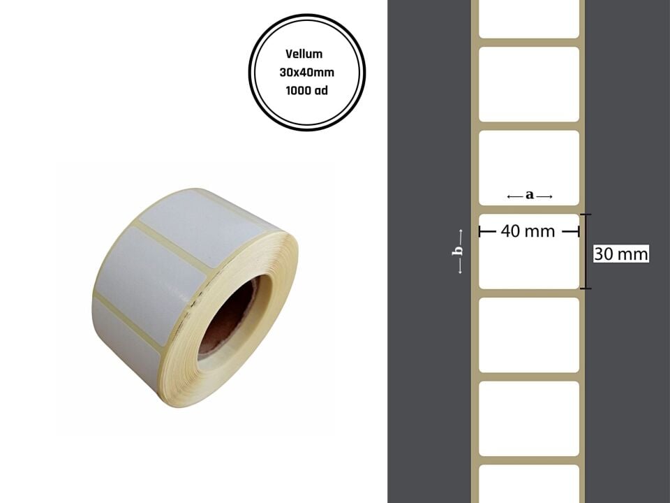 30X40 VELLUM Barkod YAPIŞKANLI ETİKET (1000Lİ) Fiyat Etiketi Raf Etiketi