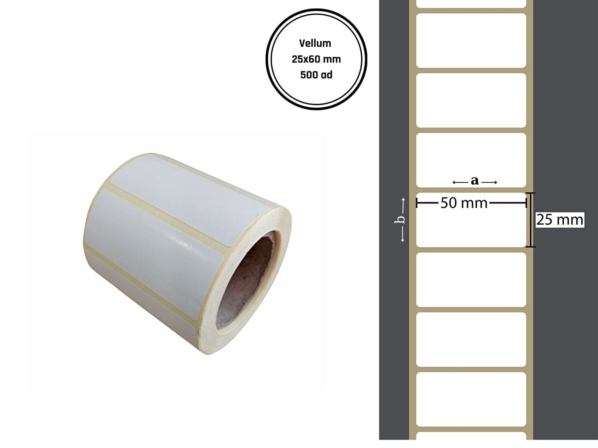 25X60 VELLUM YAPIŞKANLI Barkod ETİKET (500 Adet) Fiyat Etiketi Raf Etiketi
