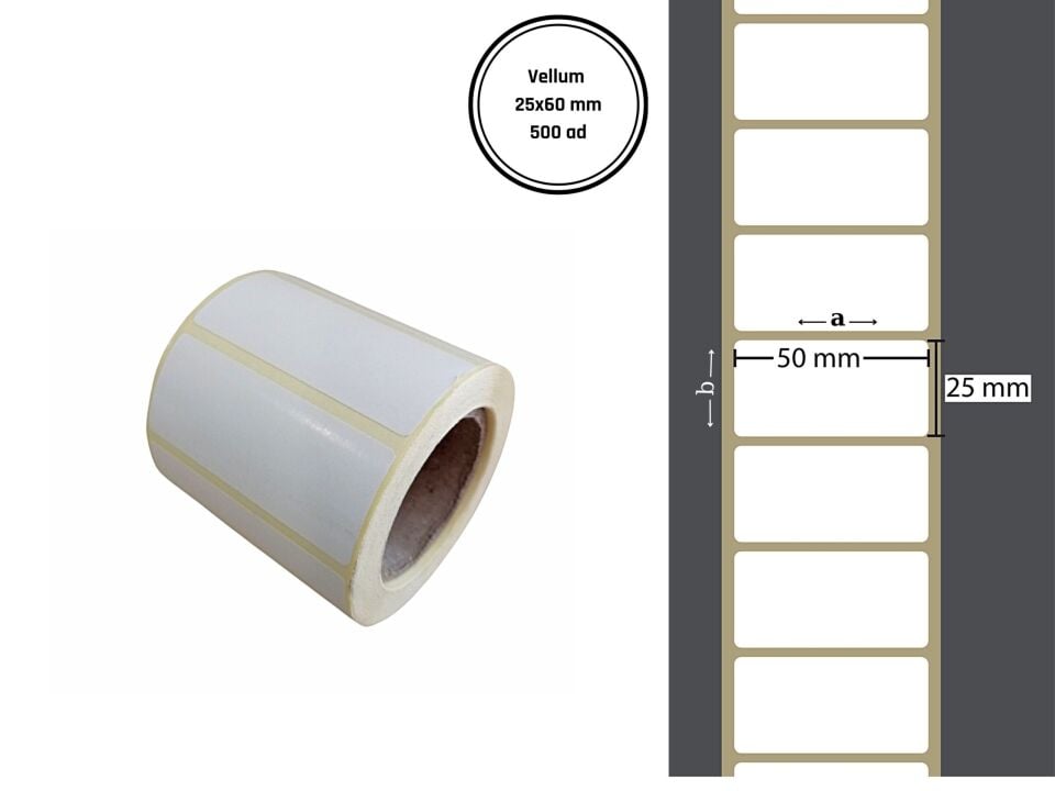 25X60 VELLUM YAPIŞKANLI Barkod ETİKET (500 Adet) Fiyat Etiketi Raf Etiketi