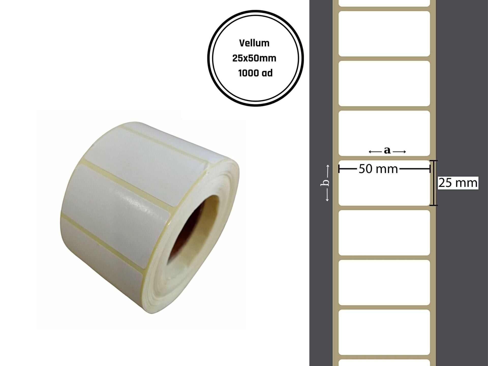 25X50 VELLUM YAPIŞKANLI ETİKET (1000Lİ) / Vellum Barkod Raf Etiketi