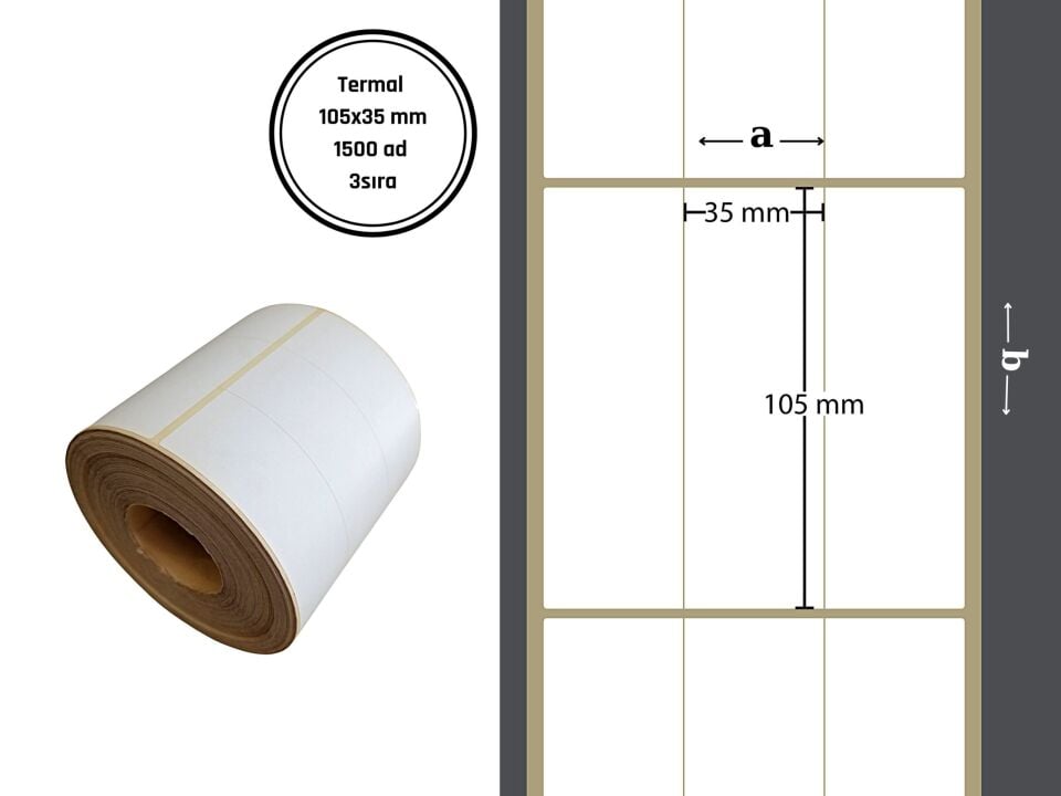 105X35 TERMAL YAPIŞKANLI ETİKET (1500LÜ) 3 SIRA / Termal Barkod Etiketi, Termal Raf Etiketi