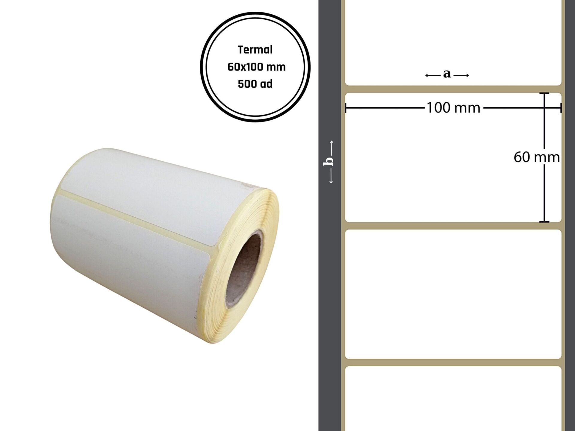 60X100 TERMAL YAPIŞKANLI Barkod ETİKET (500LÜ) Termal Rulo Fiyat Etiket Raf Etiketi