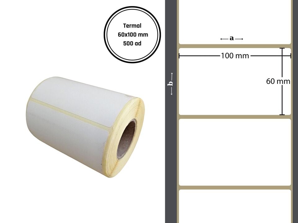 60X100 TERMAL YAPIŞKANLI Barkod ETİKET (500LÜ) Termal Rulo Fiyat Etiket Raf Etiketi