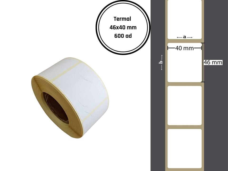 46X40 TERMAL YAPIŞKANLI Barkod ETİKET(600 LÜ) Raf Etiketi Fiyat Etiketi Termal Rulo
