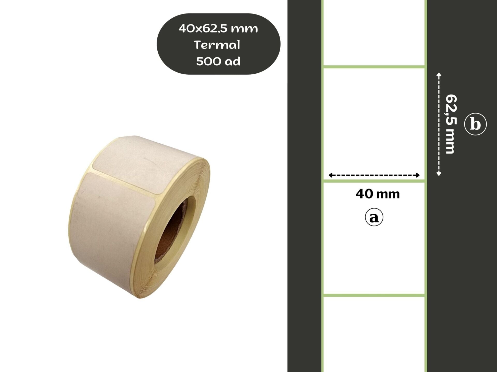 40X62.5 TERMAL YAPIŞKANLI Barkod ETİKET(500 LÜ) Termal Rulo Raf Etiketi Fiyat Etiketi