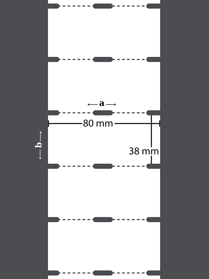 38×80 TERMAL KARTON ETİKET Barkod Etiketi (500 LÜ) ORTADAN DELİKLİ YANDAN ÇENTİKLİ Raf Etiketi Fiyat Etiketi
