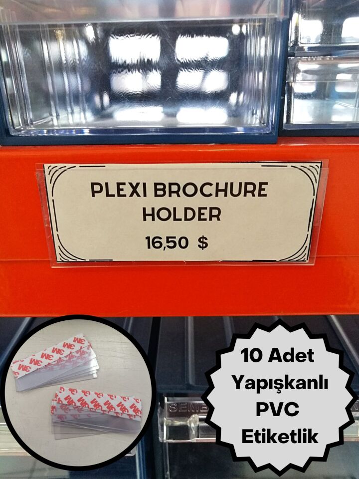 PVC YAPIŞKANLI ETİKETLİK 10 ADET  100X38MM pvc yapışkanlı etiketlik, yapışkanlı etiket tutucu, pvc etiket tutucu