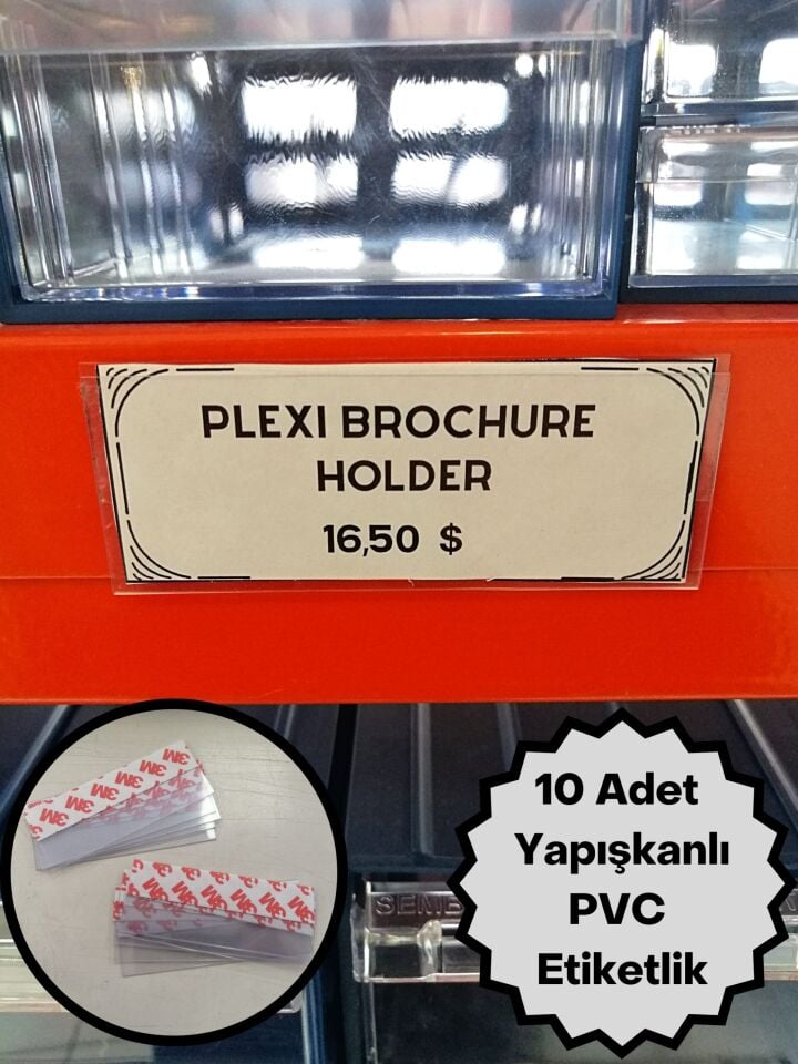 PVC YAPIŞKANLI ETİKETLİK 10 ADET  100X38MM pvc yapışkanlı etiketlik, yapışkanlı etiket tutucu, pvc etiket tutucu